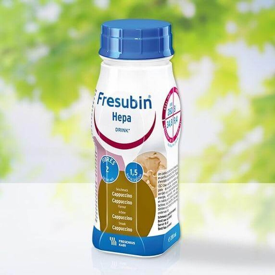 Fresubin Hepa Drink, preparado nutricional, sabor capuchino, 4 x 200 ml