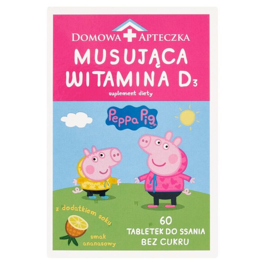 Vitamina D3 efervescente Peppa Pig, a partir de 3 años, sabor piña, 60 pastillas