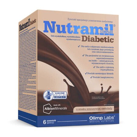 Olimp Nutramil Complex Diabetic, sabor chocolate, 6 sobres