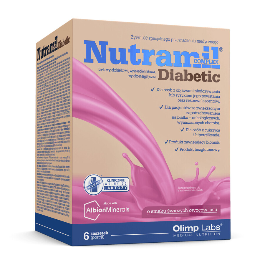 Olimp Nutramil Complex Diabético, sabor frutas del bosque, 6 sobres