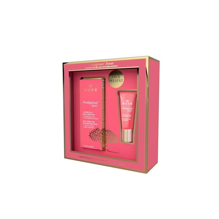 Coffret Nuxe Prodigieuse Boost, crème illuminatrice pour le visage, peaux sèches, 40 ml + baume gel pour les yeux, 15 ml