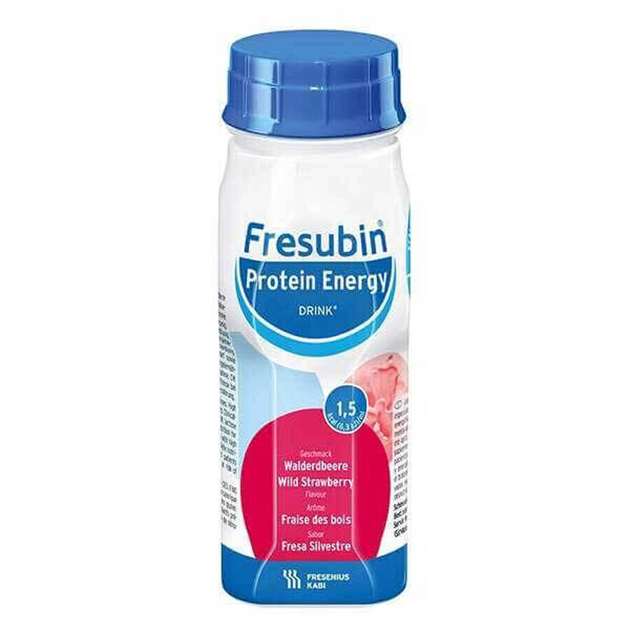 Fresubin Protein Energy Drink, preparado nutricional, sabor fresa, 4 x 200 ml