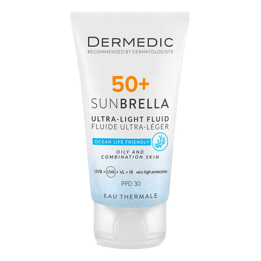 Dermedic Sunbrella, crema de protección facial ultraligera, pieles grasas y mixtas, SFP 50+, 40 ml