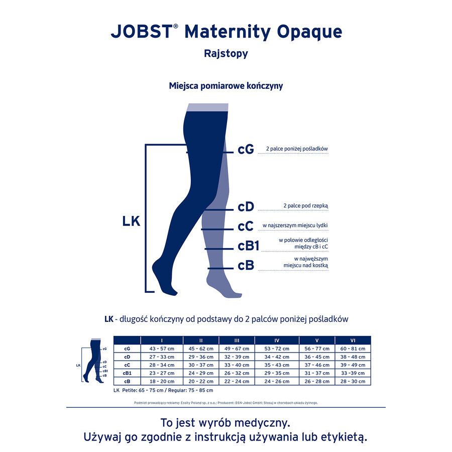 Jobst Maternity Opaque, collants de compression pour la grossesse, CCL2, bout fermé, taille 3, noir