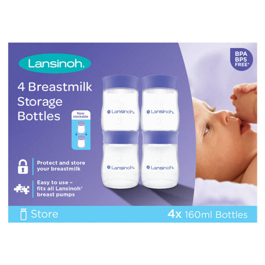 Lansinoh, biberones de almacenamiento de leche materna, 4 x 160 ml