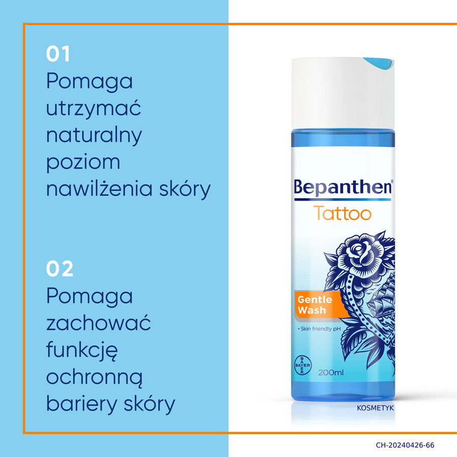 Bepanthen Tattoo, gel per la pulizia della pelle tatuata, 200 ml