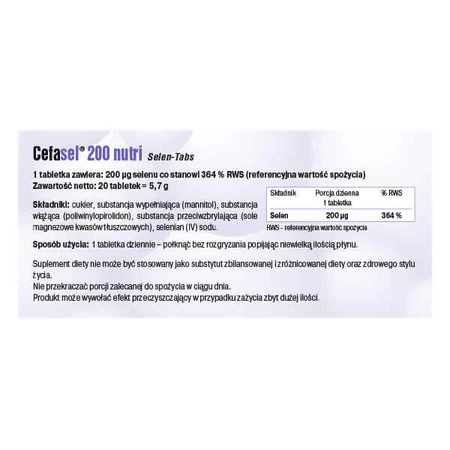 Cefasel 200 Nutri Selenium-Tabs, 20 comprimidos