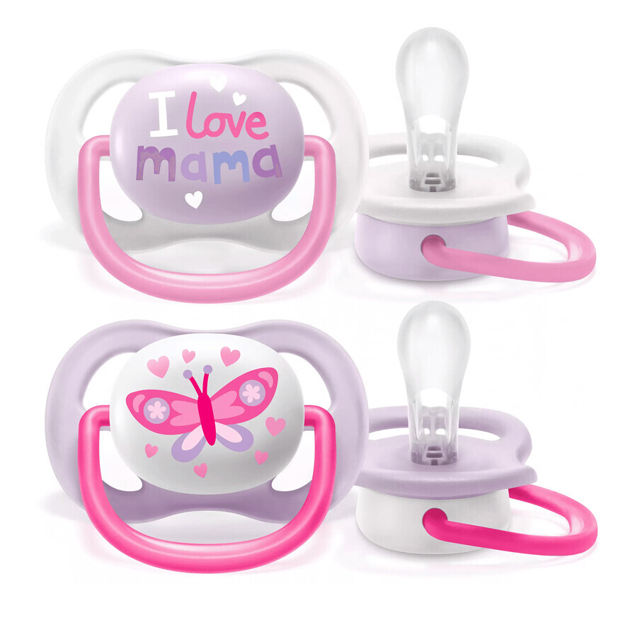 Avent Ultra Air, succhietto, silicone, ortodontico, bambina, SCF080/02, 0-6 mesi, 2 pezzi