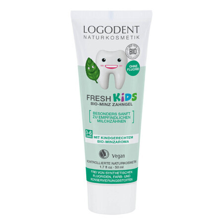 Logodent Fresh Kids, gel dental para niños de 0 a 6 años, menta, sin flúor, 75 ml