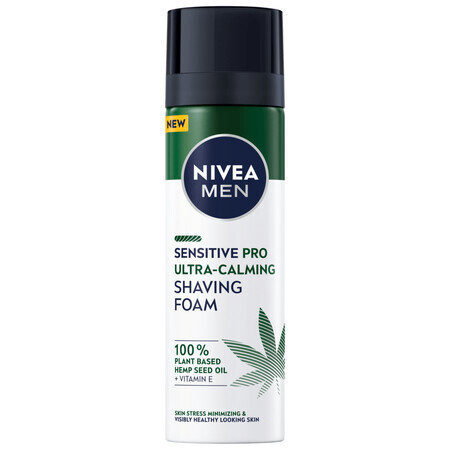 Nivea Men Sensitive Pro, spumă de ras cu ulei de cânepă, Ultra-Calming, 200 ml