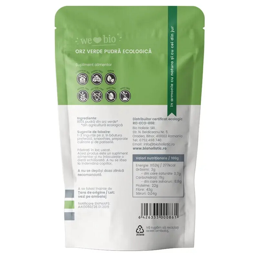 Cebada verde ecológica en polvo, 250g, Obio