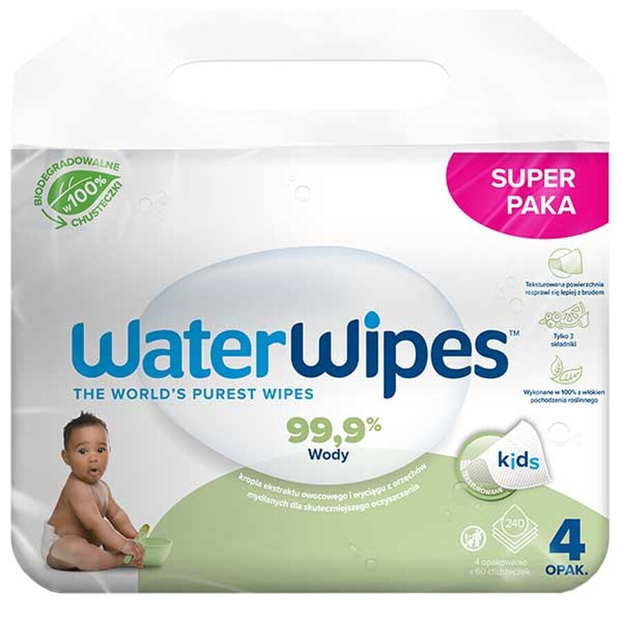 WaterWipes Zeepbes Bio, vochtige doekjes, water met zeepbes-extract, vanaf de geboorte, 4 x 60 stuks 