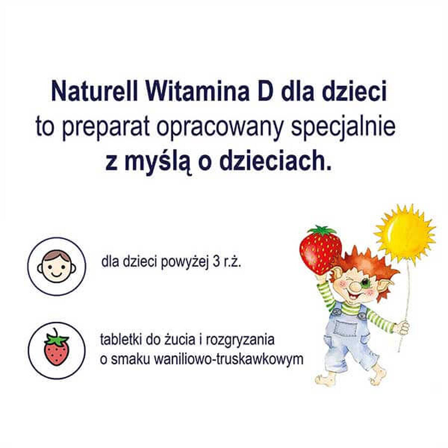 Naturell Vitamine D pour enfants 1000 UI, vanille et fraise, 60 comprimés à croquer