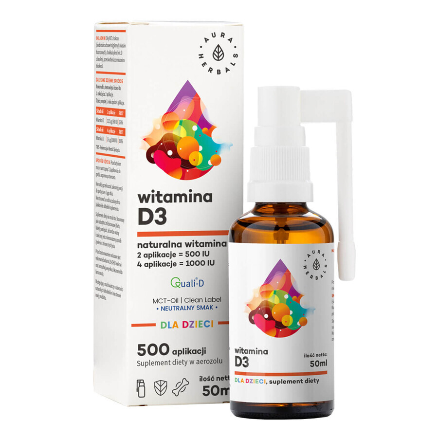 Aura Herbals Vitamina D3 para niños, aerosol, 50 ml