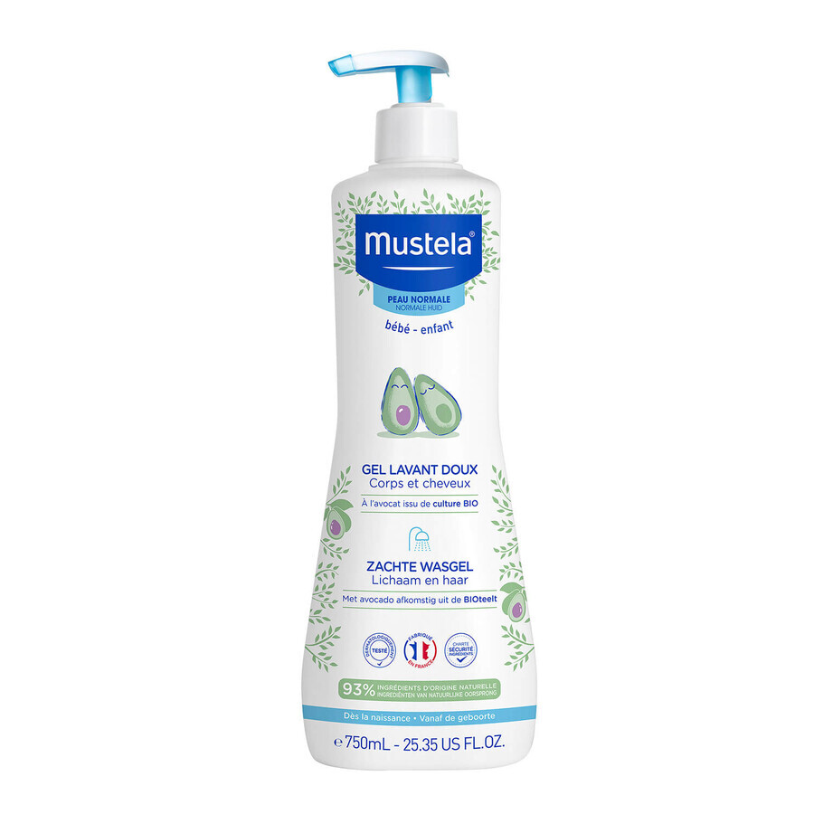 Mustela Bebe Enfant, gentle cleansing gel for body and head, from birth, 750 ml