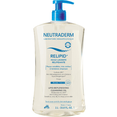 Neutraderm Relipid+, aceite de baño reconstituyente de lípidos, pieles sensibles, muy secas y atópicas, 1000 ml