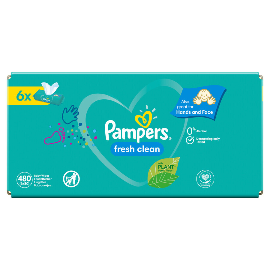 Pampers Fresh Clean, lingettes humides, 6 x 80 pcs