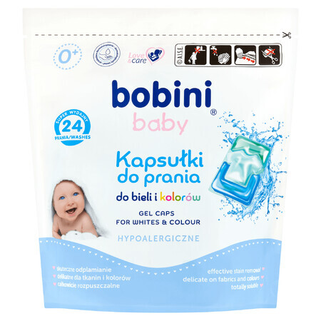 Baby bobbins, washing capsules, hypoallergenic, for whites and colors, from 1 day, 24 pieces