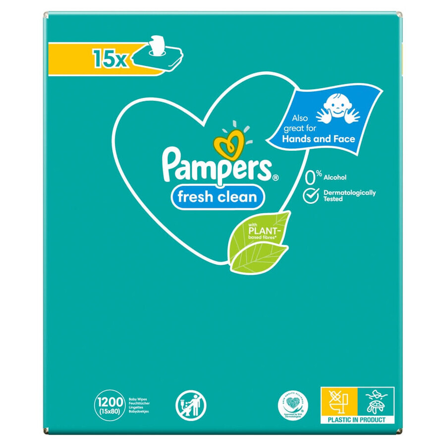 Pampers Fresh Clean, toallitas húmedas, 15 x 80 piezas