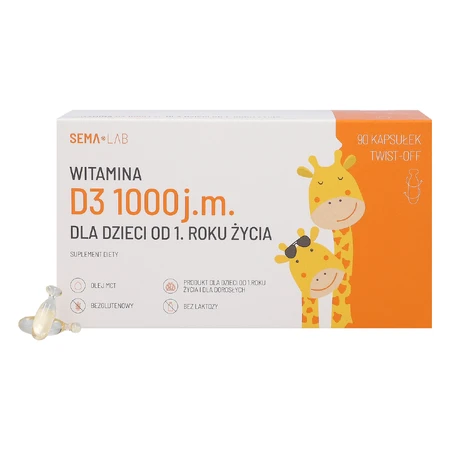 SEMA Lab Vitamina D 1000 UI pentru copii de la 1 an și adulți, 90 capsule twist-off