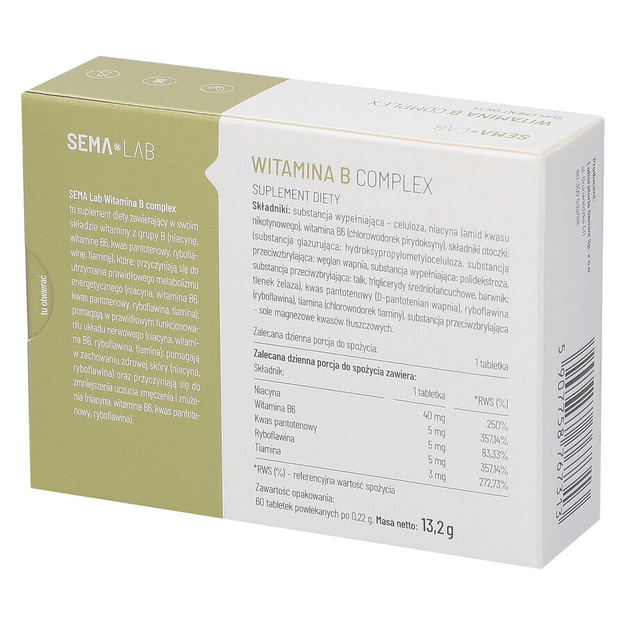 SEMA Lab Vitamin B Complex, 60 comprimidos recubiertos con película