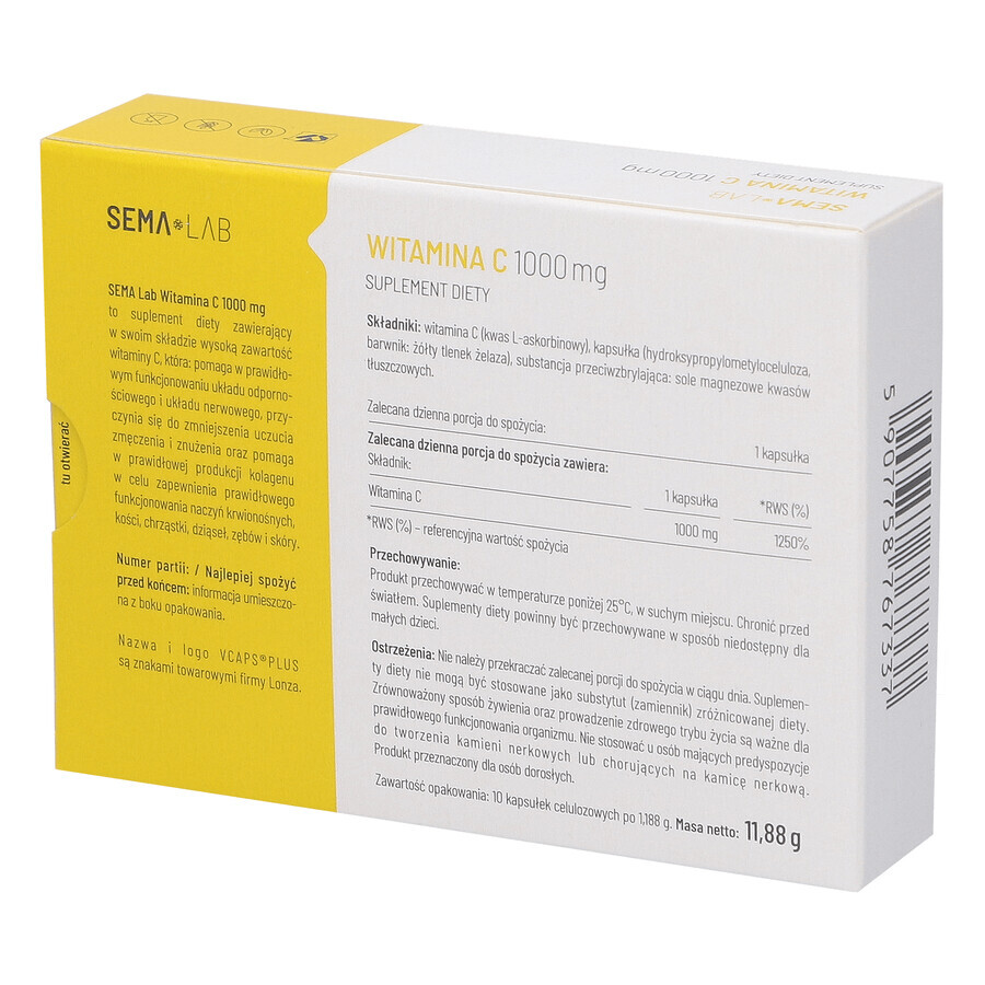 SEMA Lab Vitamina C 1000 mg, 10 cápsulas de celulosa