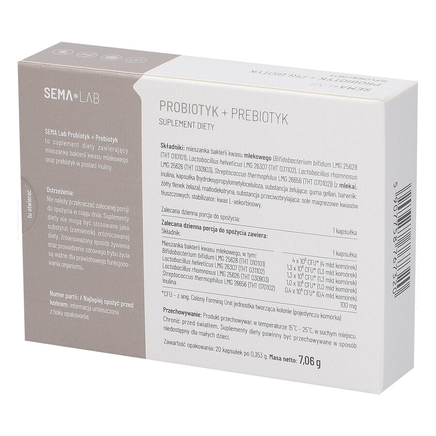 SEMA Lab Probiotic + Prebiotic, 20 capsule cu eliberare întârziată