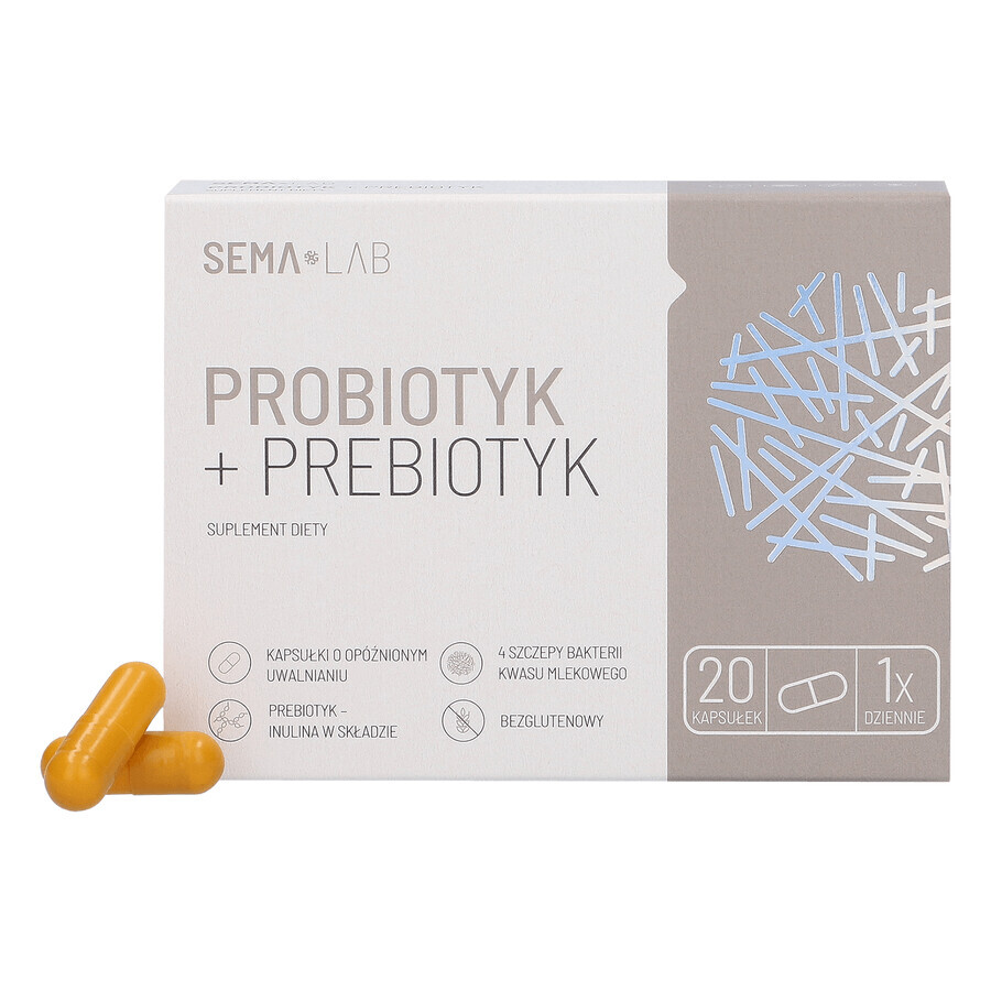 SEMA Lab Probiotique + Prébiotique, 20 gélules à libération retardée