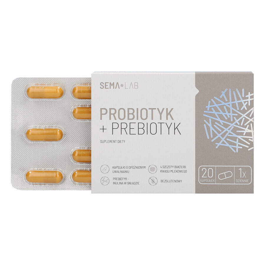 SEMA Lab Probiotic + Prebiotic, 20 cápsulas de liberación retardada