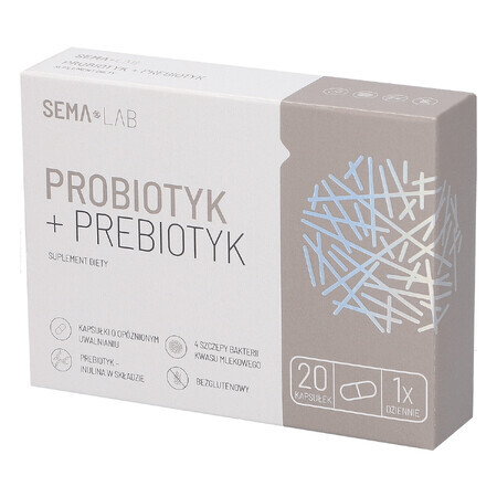 SEMA Lab Probiotique + Prébiotique, 20 gélules à libération retardée