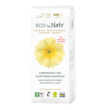 Eco By Naty, milieuvriendelijk maandverband, composteerbaar, Normaal, 14 stuks