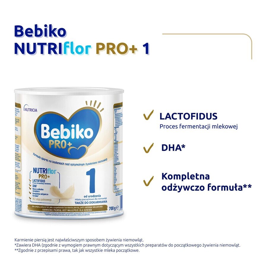 Bebiko Pro+ 1 Nutrriflor Pro+, leche infantil, desde el nacimiento, 700 g