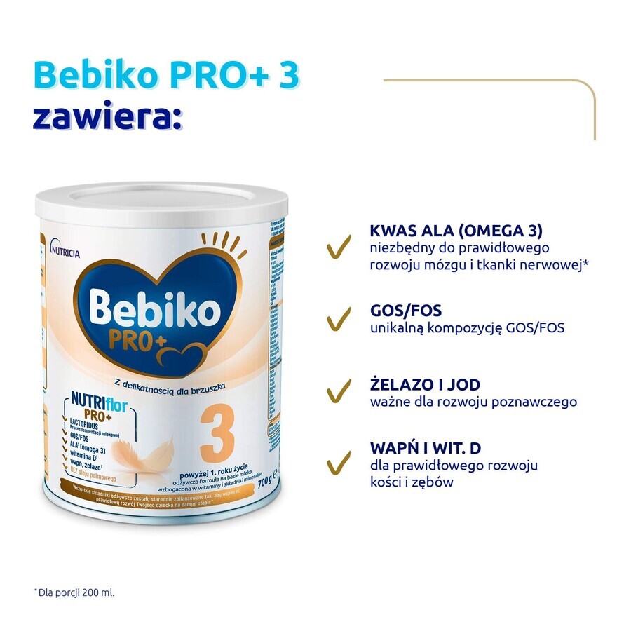 Bebiko Pro+ 3 Nutriflor Pro+, leche modificada, mayores de 1 año, 700 g