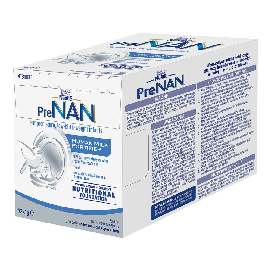 Nestle PreNAN, fortifiant du lait maternel pour les prématurés et les nourrissons de faible poids de naissance, 1 g x 72 sachets