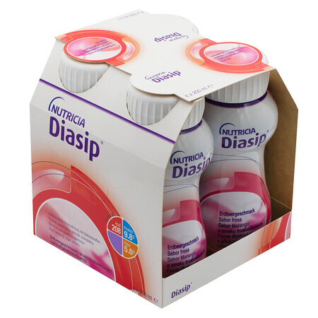 Diasip, preparado nutricional para diabéticos, sabor fresa, 4 x 200 ml