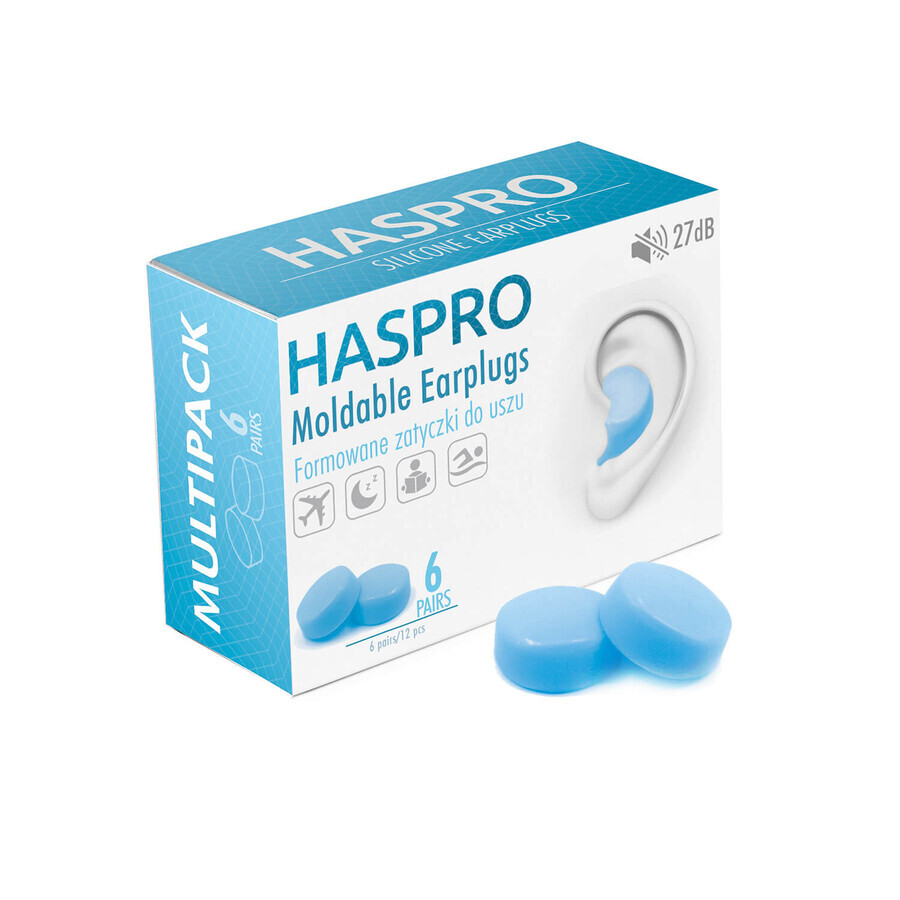 Haspro Molded Ear Plugs, Blue, 12 Count