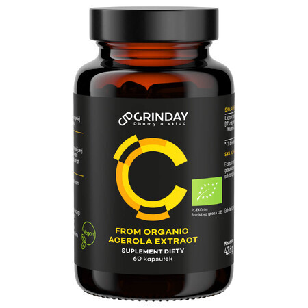 Grinday C, vitamina C de acerola orgánica, 60 cápsulas