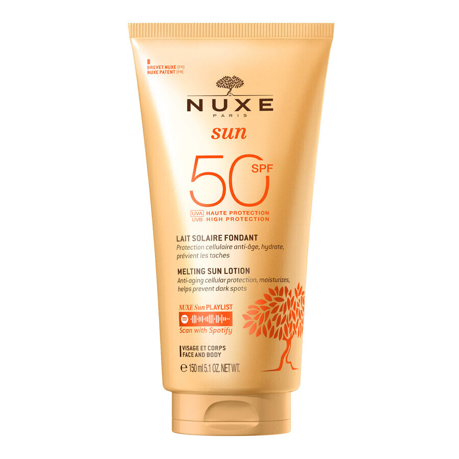 Nuxe Sun, loción bronceadora para rostro y cuerpo, SPF 50, 150 ml