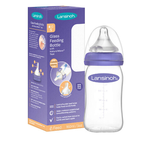 Lansinoh Glass Bottle with NaturalWave Slow Flow Teat 160ml