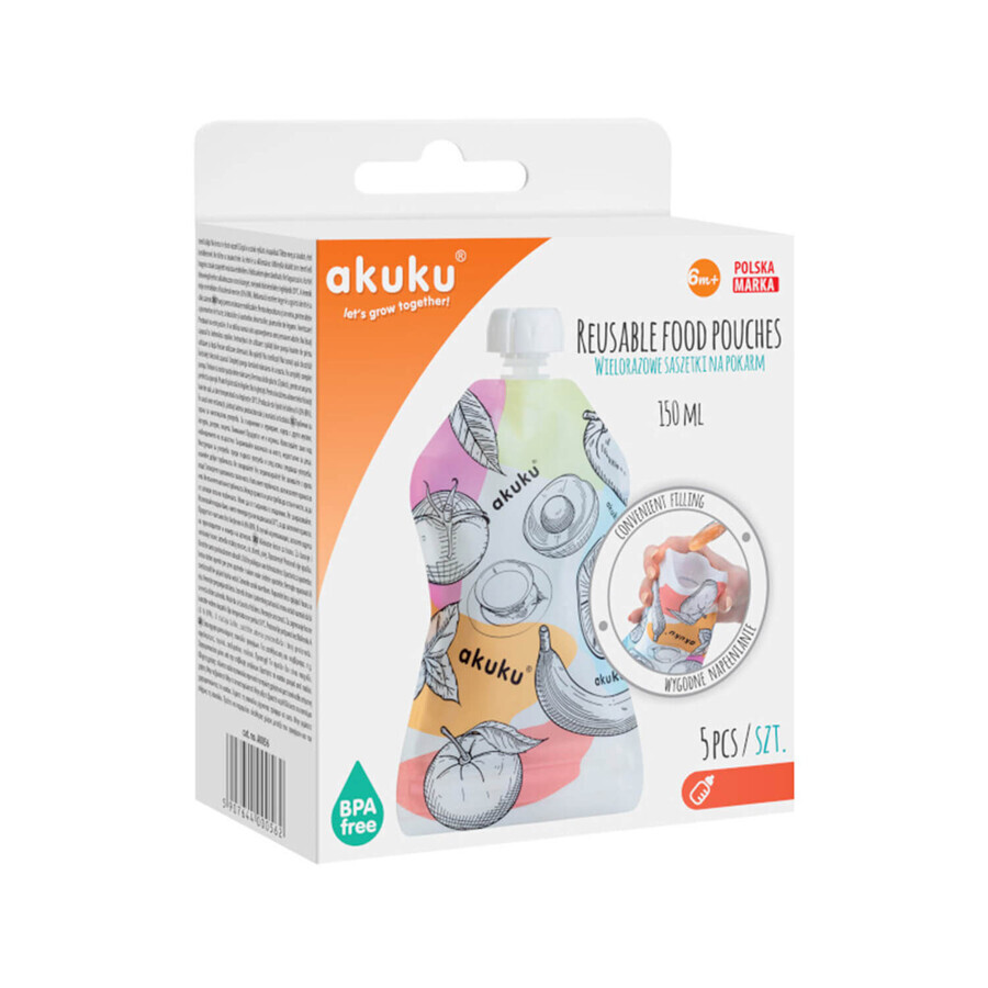 AKUKU, sobres reutilizables para alimentos, A0056, 5 x 150 ml