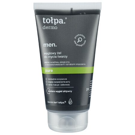 Tolpa Dermo Men Pure, gel limpiador facial de carbón vegetal, 150 ml