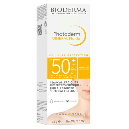 Bioderma Photoderm Mineral Fluide, fluido mineral protector, SPF 50+, 75 g