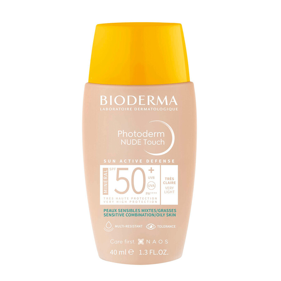 Bioderma Photoderm Nude Touch, Mineralgrundierung mit Nude-Effekt, Farbton sehr hell, SPF 50+, 40 ml