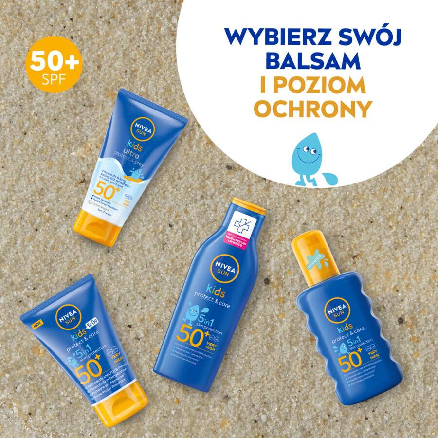 Nivea Sun Kids Protect &amp; Care 5in1, loción protectora solar para niños, SPF 50+, 200 ml