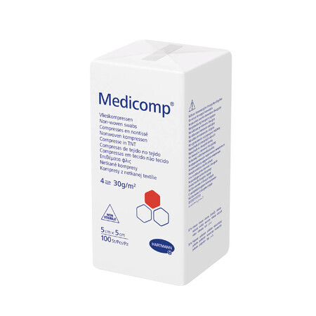 Medicomp, compresas no tejidas, no esterilizadas, 4 capas, 30 g/m2, 5 cm x 5 cm, 100 unidades