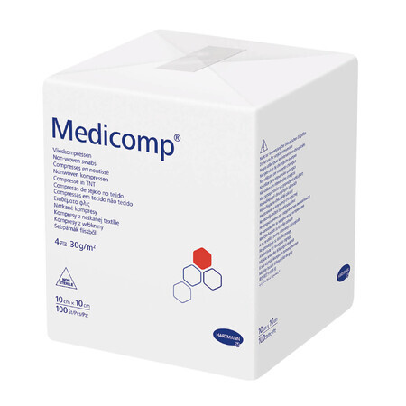 Medicomp, compresas no tejidas, no esterilizadas, 4 capas, 30 g/m2, 10 cm x 10 cm, 100 unidades