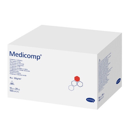 Medicomp, compresas no tejidas, no esterilizadas, 4 capas, 30 g/m2, 10 cm x 20 cm, 100 unidades