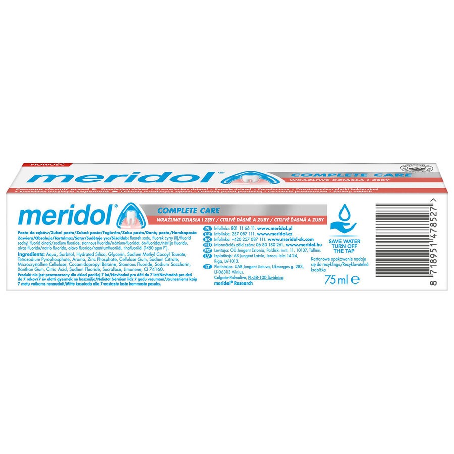 Meridol Complete Care, pasta de dientes, encías y dientes sensibles, 75 ml