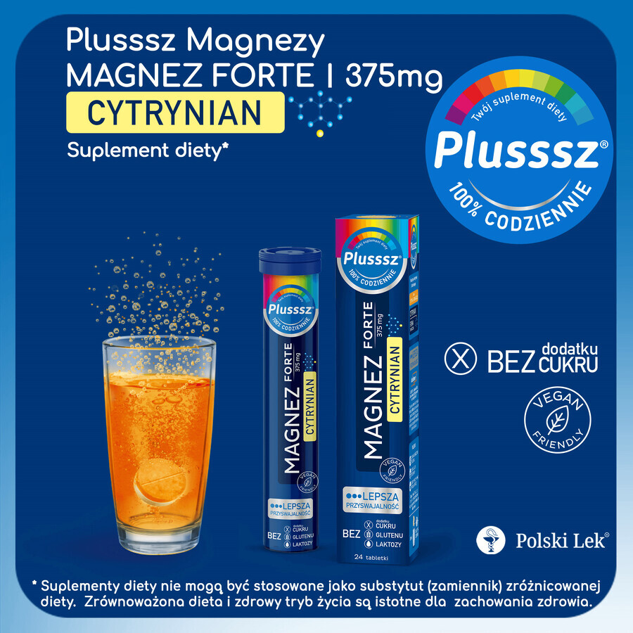 Plusssz Magnesium Forte Citrate, orange-passionate flavor, 24 effervescent tablets