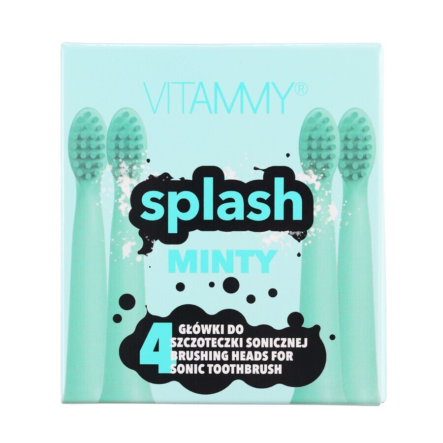 Vitammy Splash, puntas de cepillo de dientes sónicas para niños, menta, a partir de 8 años, 4 piezas